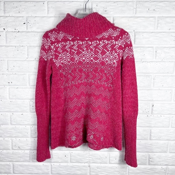 FREE PEOPLE Red Turtleneck/Cowl neck Fair Isle Sweater | Wool - Picture 7 of 7
